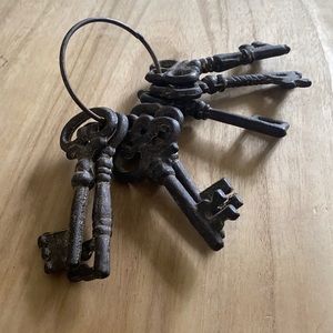 Decorative metal skeleton keys on key ring